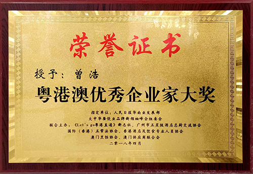 粵港澳優(yōu)秀企業(yè)家大獎(jiǎng)